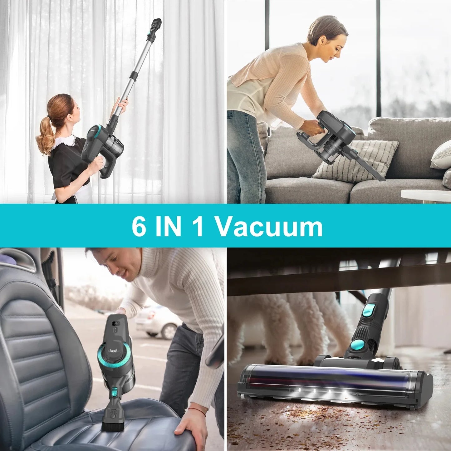 INSE Cordless Vacuum Cleaner 20Kpa Powerful Stick Vacuum 6 in 1 Lightweight Handheld Vacuum Cleaners for Pet Hair HardFloor N370