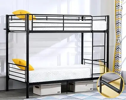 Bunk Bed Twin Over Twin for Kids/Teens/Adults Heavy Duty 2 Decker Bed with Flat Ladder and 13 inches High Guardrail,