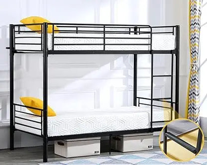 Bunk Bed Twin Over Twin for Kids/Teens/Adults Heavy Duty 2 Decker Bed with Flat Ladder and 13 inches High Guardrail,