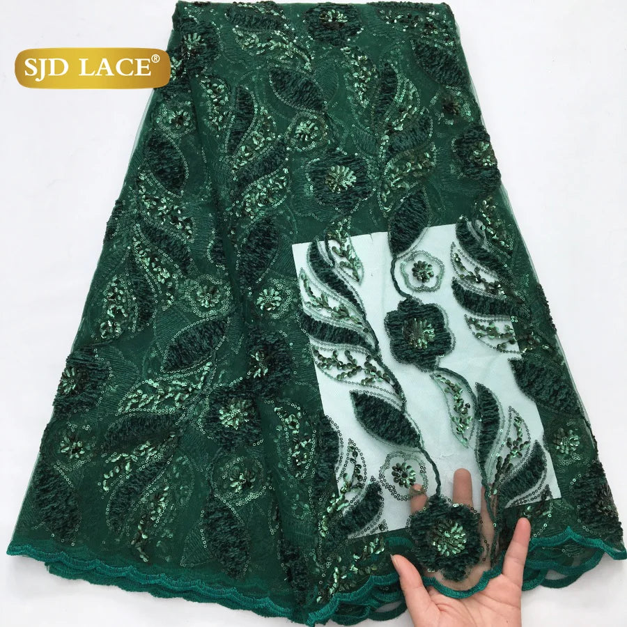 SJD LACE French Mesh Lace Fabric with Beads 2025 High Quality Nigerian African Net Tulle Lace for Sewing Women Wedding Dress4319