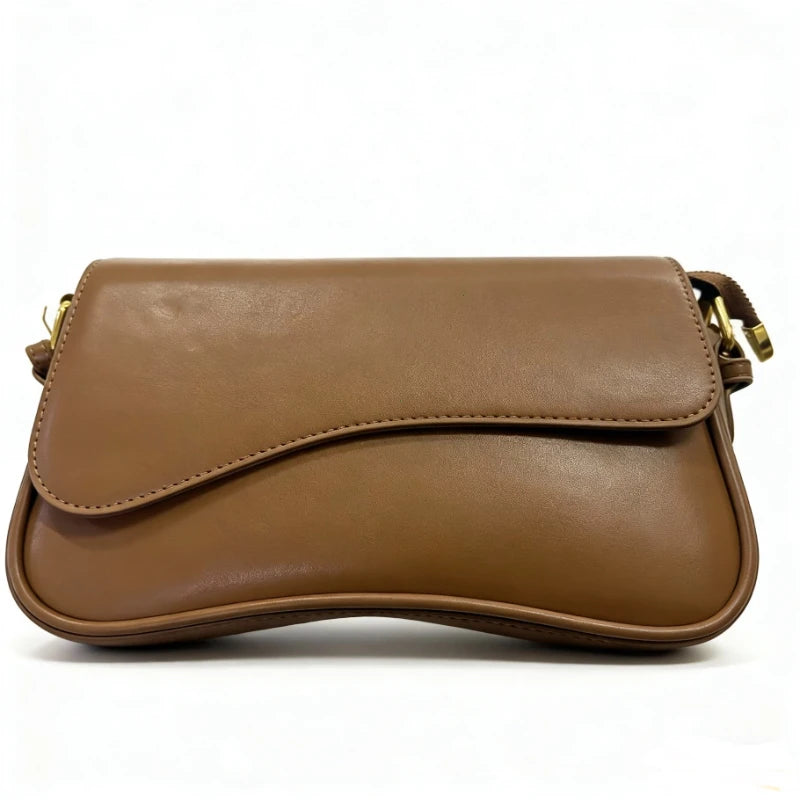 Vintage Leather Crossbody Bags for Women 2024 Designer Female Small Flap Shoulder Underarm Bag Armpit Handbags and Purses