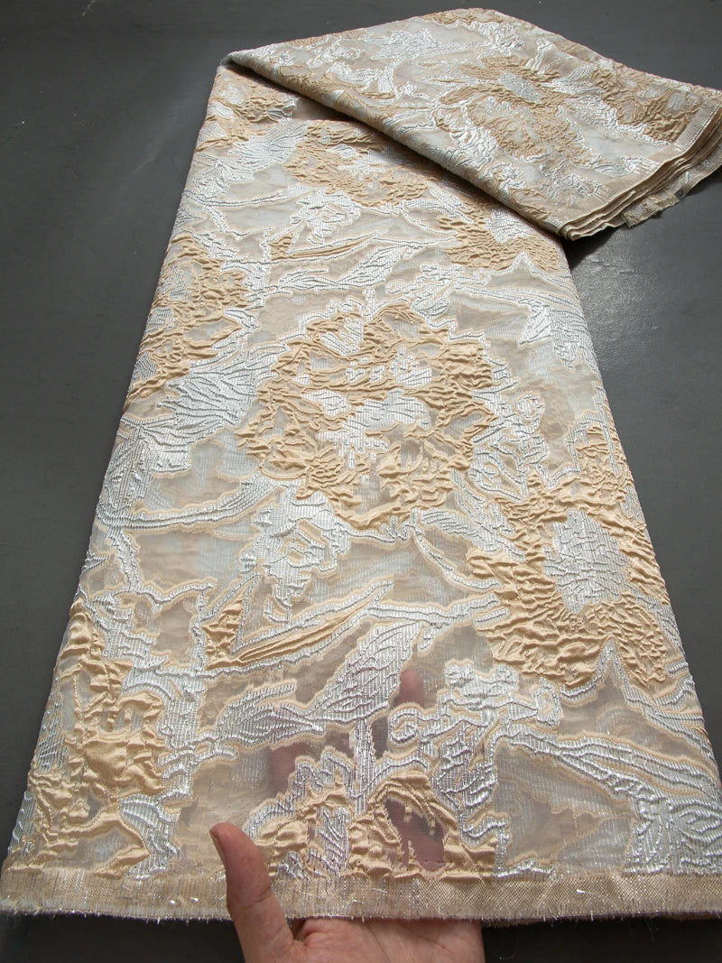 Latest Nigerian Laces Fabric 2025 Luxury 5 Yards African Jacquard Brocade Lace Fabric for Sewing Family Prom Dresses F4012