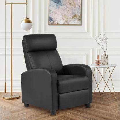 Massage Recliner Sofa with Lumbar Support and Adjustable Backrest for Living Room or Bedroom in Black Leather