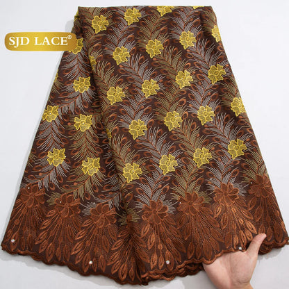 SJD LACE African Nigerian Cotton Lace Fabrics 5 Yards 2025 High Quality Swiss Cotton Lace for Sewing Party Women DIY Dress 4325