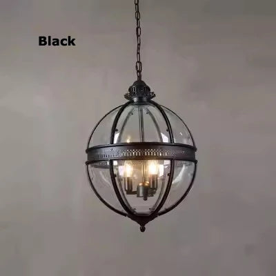 led e14 Retro American Iron Glass Vintage Bronze Black Globe Chandelier Lighting Suspension Luminaire Lampen Lustre For Foyer