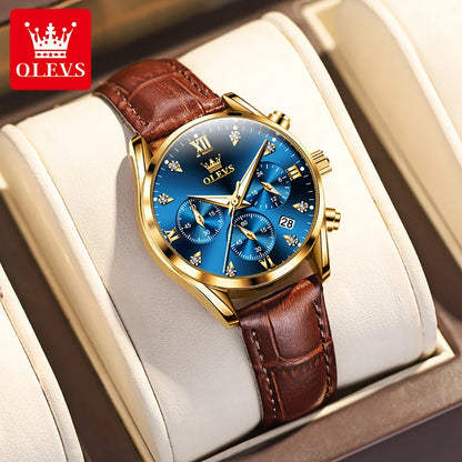 OLEVS Women's Watches Luxury Waterproof Luminous Quartz Watch Multifunctional Leather Strap Original Certified Brand Wristwatch