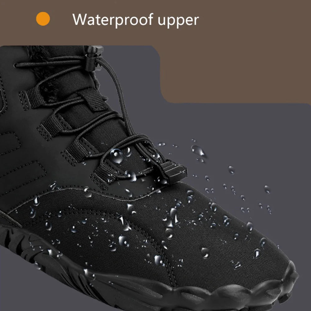 Winter Warm Running Barefoot Shoes WomenMen Rubber High Ankle Boots Waterproof Non-Slip Breathable for Outdoor Trekking Climbing