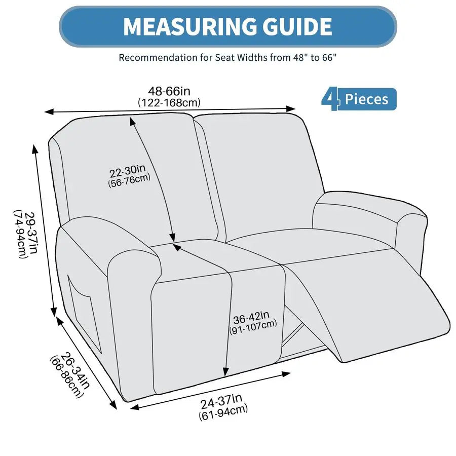 4 Pieces Recliner Loveseat Covers Stretch Recliner Sofa Slipcover with Elastic Bottom Jacquard Fitted Reclining Couch Cover Furn