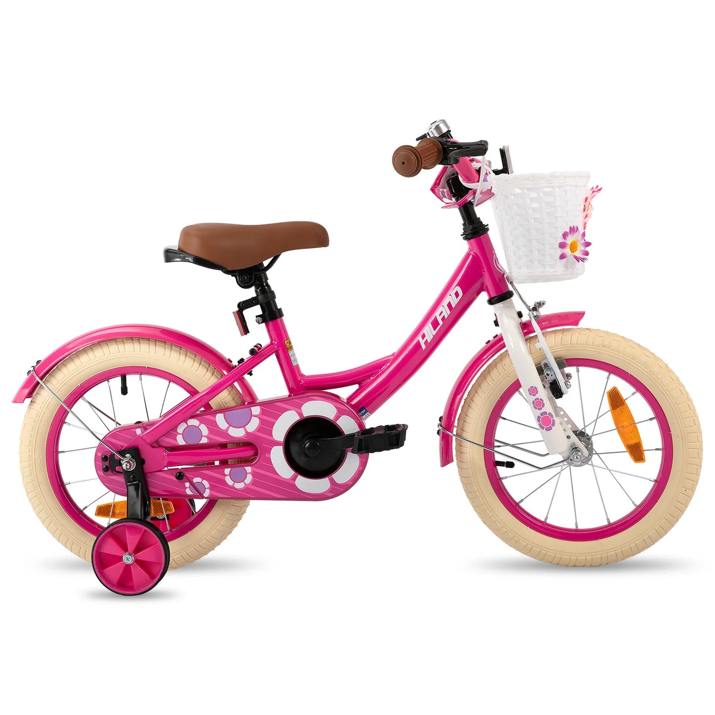 Hiland 12/14/16 Inch Children's Bicycle, 3-7 Years Girls Bicycle with Basket Stabilisers, Various Colours