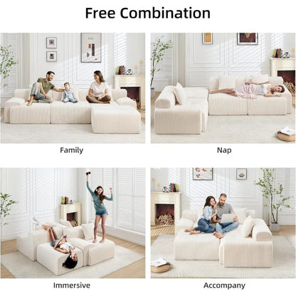 118" Boneless Couches for Living Room, Modular Cloud Sectional Couch with L-Shape Chaise, Modern Upholstered Sofa with Deep Seat