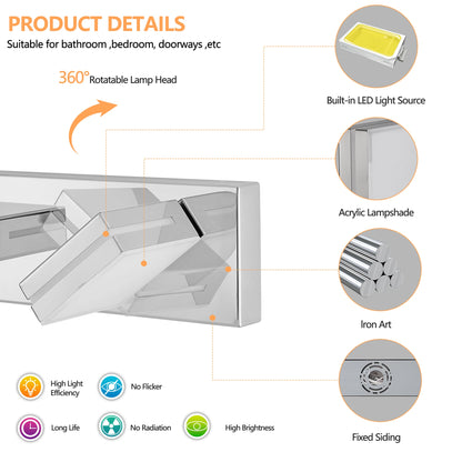 Modern Chrome Plating LED Vanity Light, 6-Lights Wall Sconce for Bathroom and Mirror, Sleek Minimalist Design, Energy-Efficient