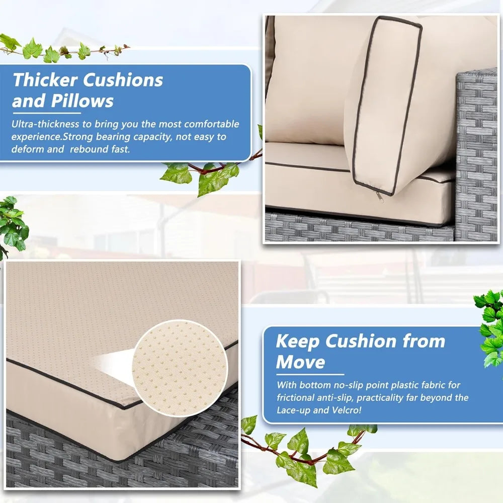 5 pieces outdoor patio furniture sets, patio sectional sofa couch, gray pe wicker furniture modular patio conversation sets pat