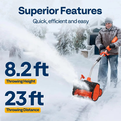 17Inches Cordless Snow Shovel 40V Battery Powered Electric Snow Blower with Adjustable Front Handle and 3 Adjustable Throwing D