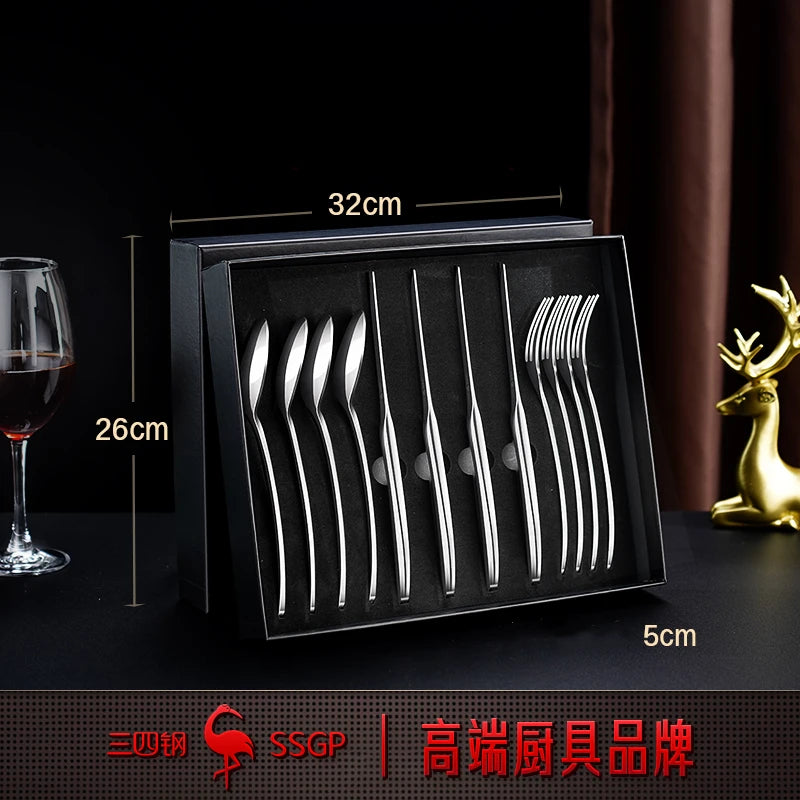 LFGB Certificate 316 Stainless Steel Steak Cutlery 4 Pcs Knives and Spoon and Fork Set Family Gift Classical Flatware Tableware