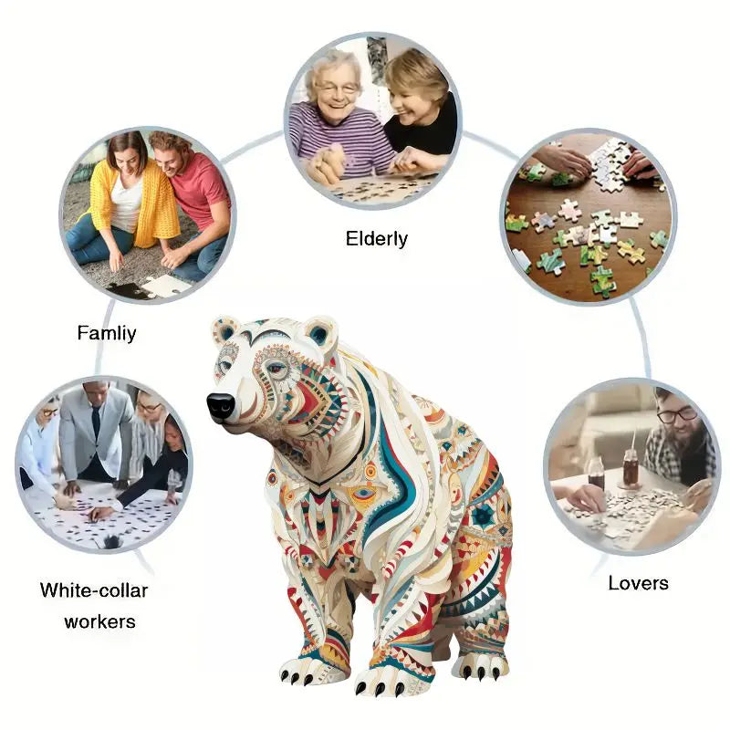 Polar Bear Wooden Jigsaw Puzzles Adult, Teens, Animal Shaped Natural Wood Puzzle, Best Christmas Gift And Family Games Magic Puz