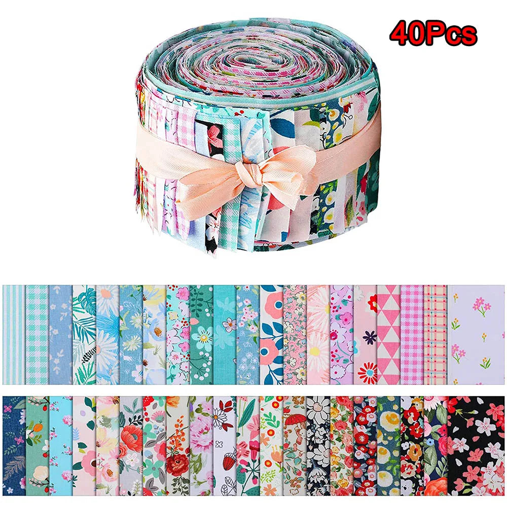 40Pcs Fabric Strips Quilting Jelly Rolls Patchwork Craft Cotton Quilting Strips Sewing Craft Fabric DIY Needlework Cloth