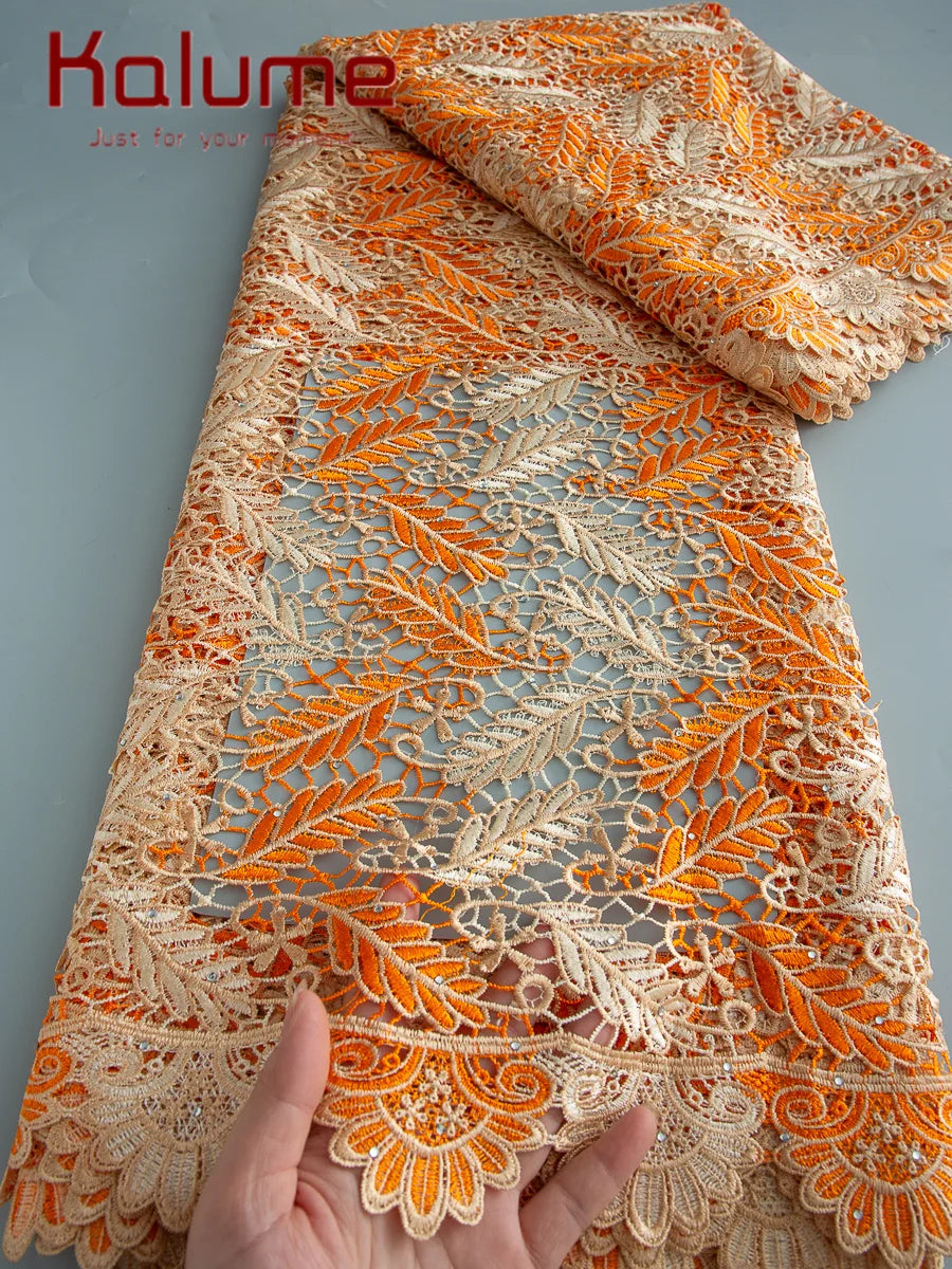 Kalume 2025 African Cord Lace Fabric with Sequins Nigerian Guipure Lace Fabric Ship From U.S. for Sewing Luxury Dress F3666