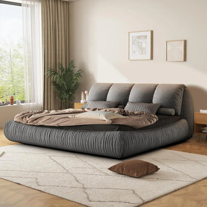 King Size Luxury Upholstered Cloud Bed Frame – Solid Wood Modern Platform Bed with Oversized Padded Backrest &, Customized