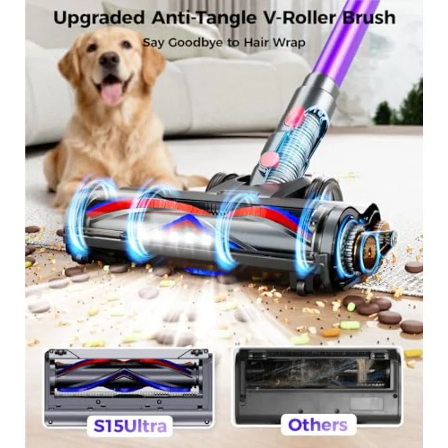 Cordless Vacuum Cleaner 500W 50KPA 70Mins for Home Self-Standing Stick Vacuum with LED Display Anti-Tangle Lightweight Recharge