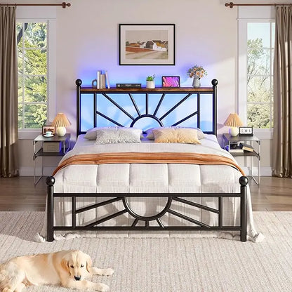 Complete Metal Bed Set with Headboard & Footboard, Built-in LED Lights, Under-Bed Storage & Noise-Free Design,Customized