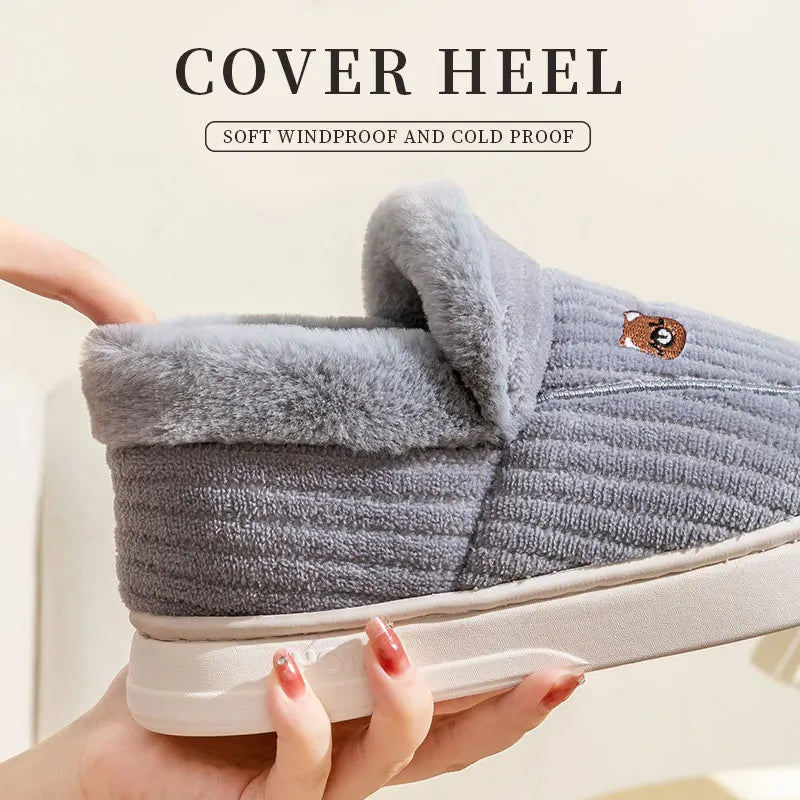 Cotton slippers for women in winter 2023, new couple's indoor home insulation, anti slip plush bag, cotton shoes for women, plus