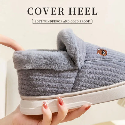 Cotton slippers for women in winter 2023, new couple's indoor home insulation, anti slip plush bag, cotton shoes for women, plus