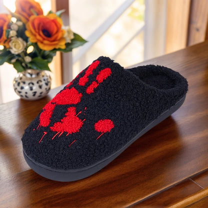 Halloween Palm Plush Slippers Warm Slip-on House Shoes Comfortable Flat Thermal Slippers Fluffy Home Slippers for Autumn Winter