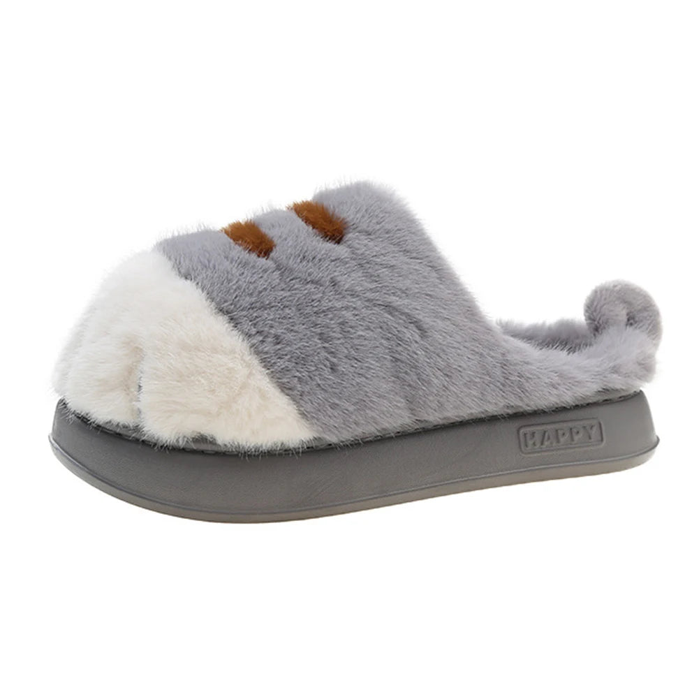 3D Cat Paw Slippers Women's Home Shoes Non Slip Furry Mules Female Fashion Warm Fluffy Slides Outdoor Cat Slippers for Autumn Wi