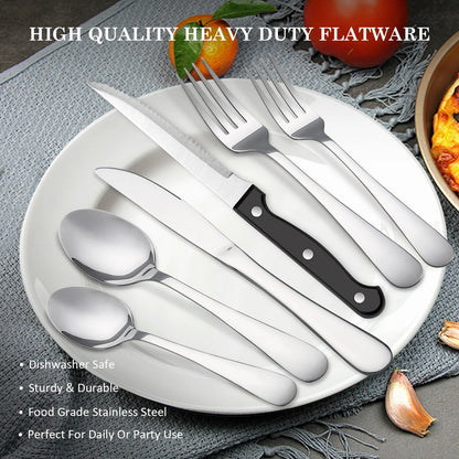 24 pcs flatwar‌ Stainless Steel Tableware Set 24 Pieces 4 Person Cutlery Set with Steak Knives Dinner Fork Spoon  for Home Part