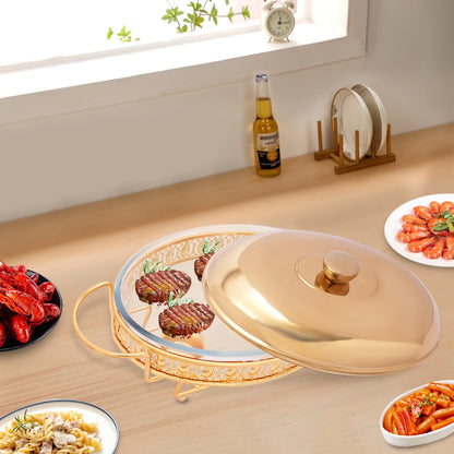 Gold Oval Table Standing Chafing Dish Set, 2L/2.11qt Stainless Steel & Glass Buffet Food Warmer for Catering, Parties & Home Use