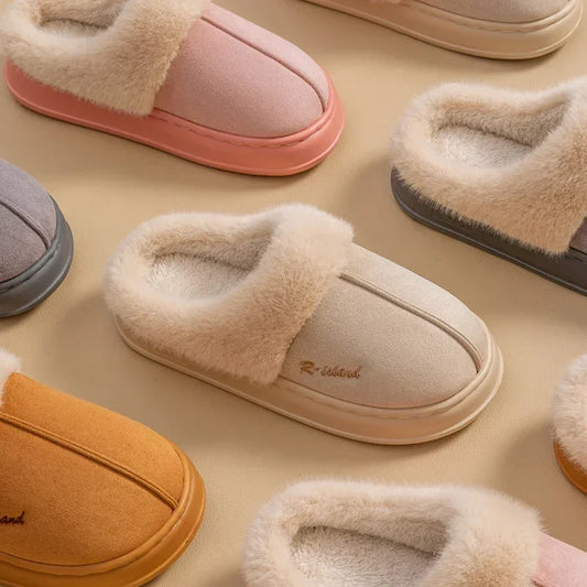2025 Winter Home Cozy Fluffy Platform Slippers for Women Plush Warm Cotton Non Slip Indoor Unisex Shoes Comfortable Warm At Home