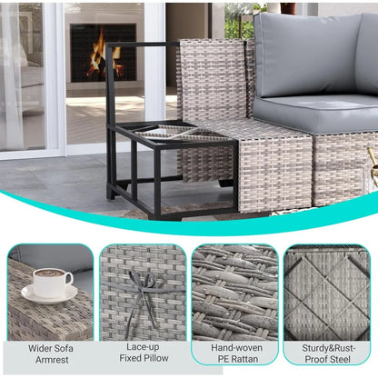 12-Piece Outdoor Patio Furniture Set Wicker Sectional Sofa Set, Patio Conversation Set with Thickened Cushions & Side Table
