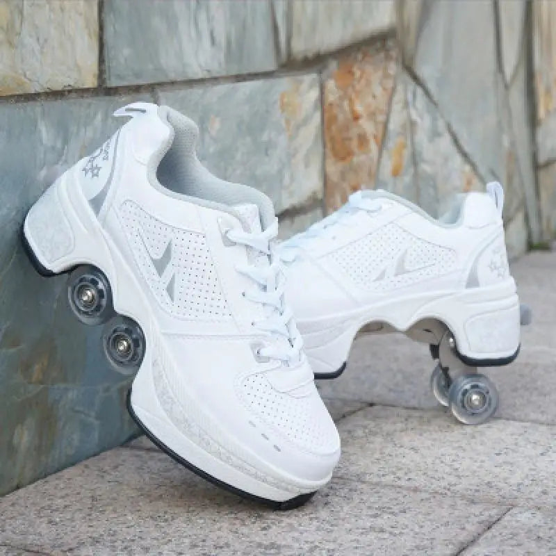 Size 40 41 Deformation Roller Skates Shoes Double Row 4-Wheel Skates Roller Shoes Dual-Purpose Roller Sneakers Wheels Shoes