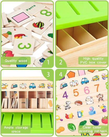 Wooden Montessori Sorting Toys, Educational Early Learning Activities Box for Category Objects Picture Matching, Preschool Kinde