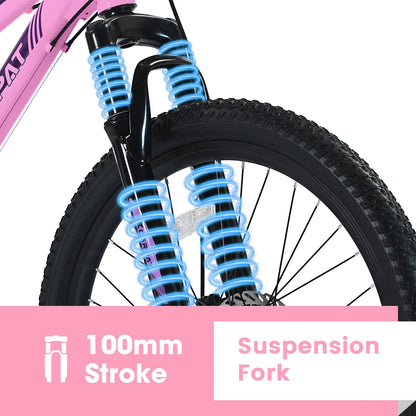 Ecarpat Mountain Bike 24 26 Inch Wheels, 21-Speed Disc Brake, Female Bicycles, 15" Steel Frame Front Fork Suspension