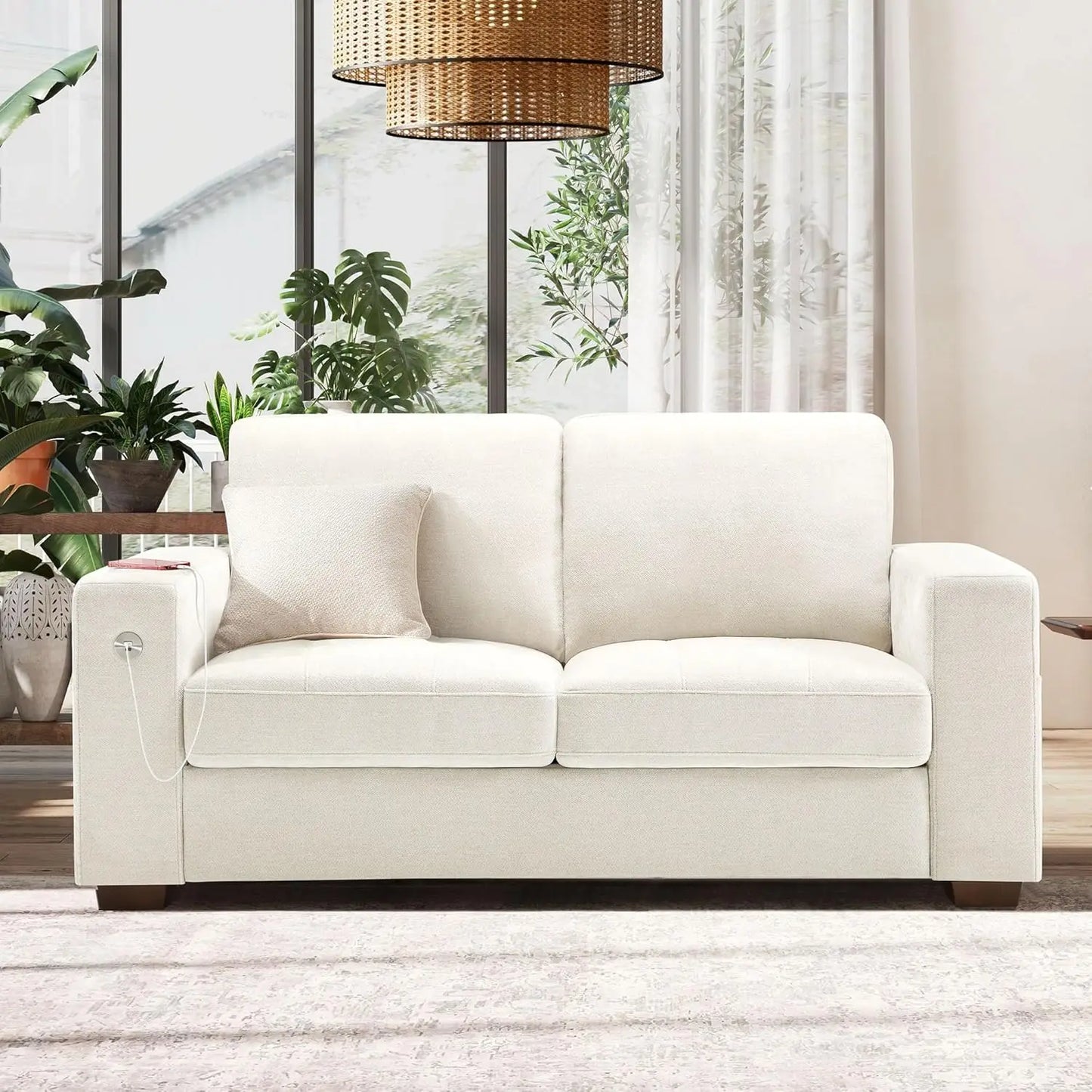 89" Sofa for Living Room, Modern Comfy Sofa with Medium Firm Seat Cushion, Removable Cover,Wide Armrest,USB/Type-C Port