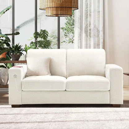 89" Sofa for Living Room, Modern Comfy Sofa with Medium Firm Seat Cushion, Removable Cover,Wide Armrest,USB/Type-C Port