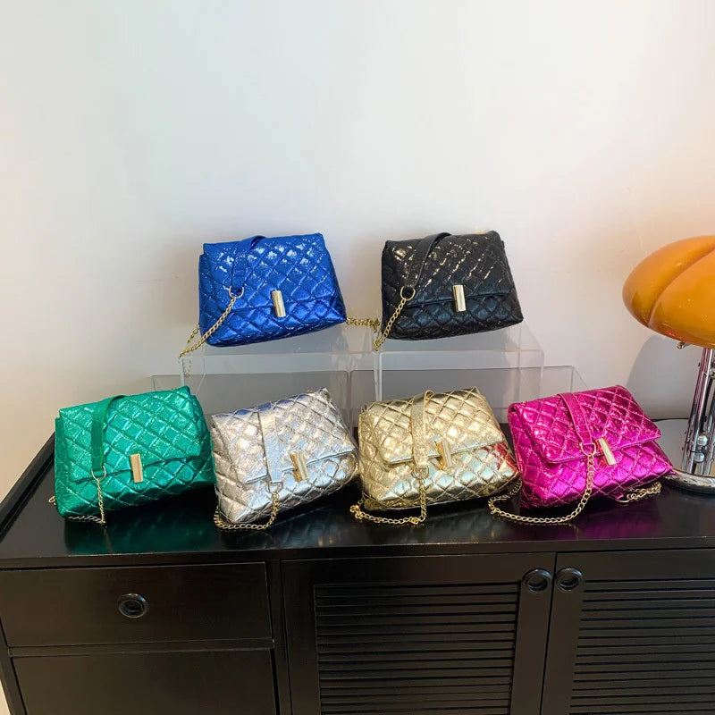 Women PU Leather Shoulder Bag  Chic Glitter Design Tote Handbag Sparkly Y2K Cell Phone Bag Female Crossbody Commuting Bag