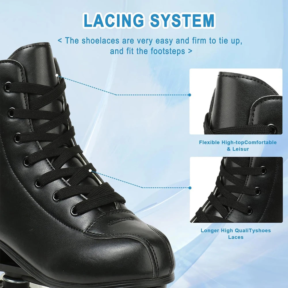 Hot Women Double Row Roller Skates Pu Leather Roller Skate Shoes 4 Wheels Quad Sneakers Outdoor Skating Sport Shoes Breathable