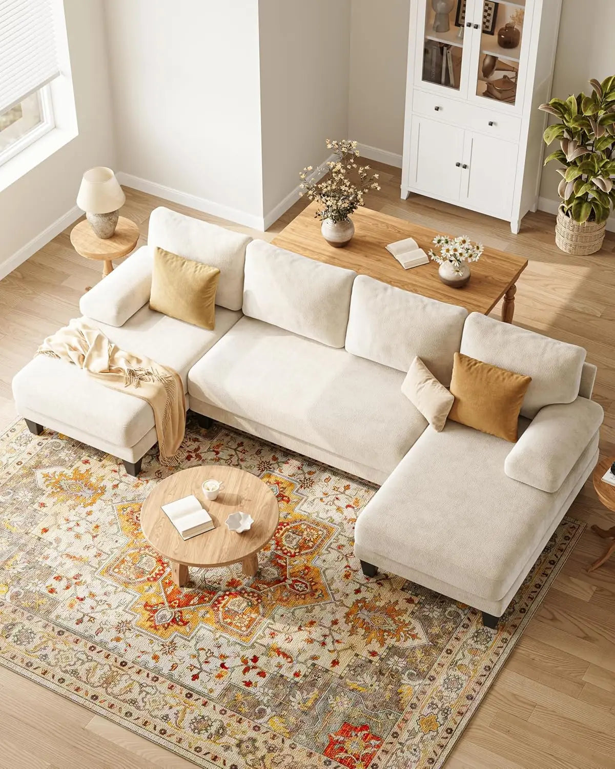 U-Shaped Sectional Couch Double Chaise Chenille Upholstery 112in Modern Living Room Apartment, Customized