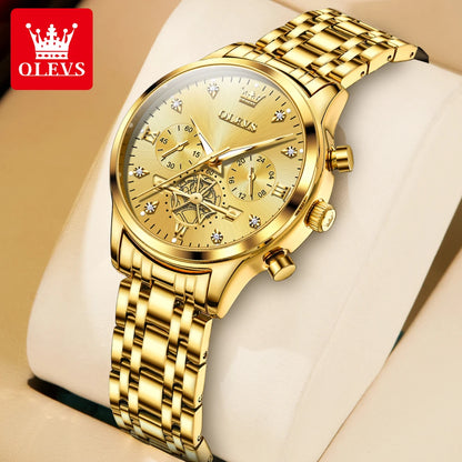 OLEVS Flywheel Skeleton Women Quartz Watch Stainless steel Chronograph Waterproof Luminous Ladies Bracelet Watch for Women Set