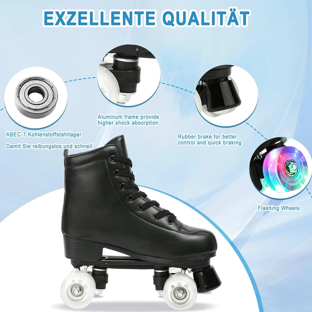Hot Women Double Row Roller Skates Pu Leather Roller Skate Shoes 4 Wheels Quad Sneakers Outdoor Skating Sport Shoes Breathable