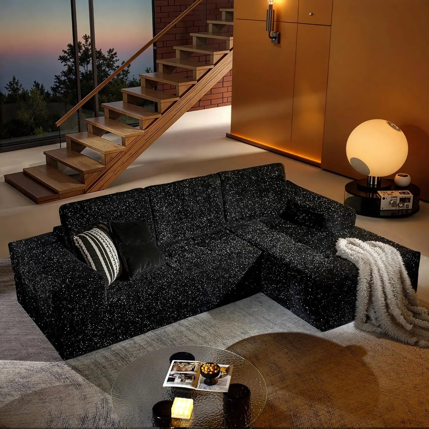114 in Faux Leather Modern Modular Sectional Sofa - Boneless L-Shaped Couch with Chaise, Sectional Couches for, Customized