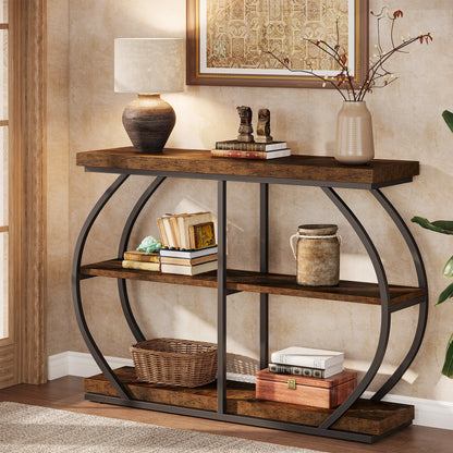 Tribesigns 41.3" Console Table, Industrial 3-Tier Entryway Table with Arched Metal Frame and Storage Shelves for Living Room