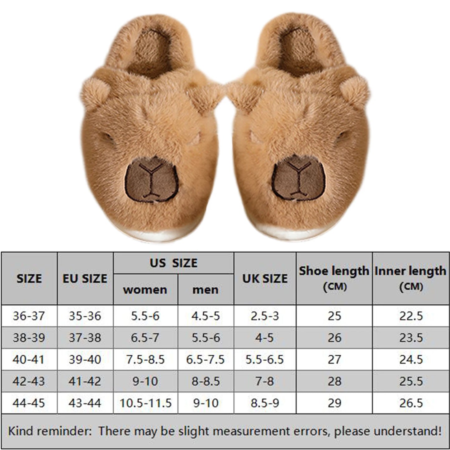 Capybara Cotton Slippers Women Men Winter Thermal Slippers Cute Cartoon Animals Shoes Home Indoor Non Slip Soft Plush Slippers