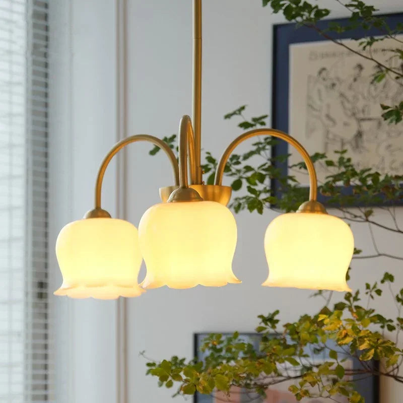 Vintage Flower chandeliers Cream Living Room Pendant Light Antique Homeowner Bedroom Lighting American Light Luxury Light lustre