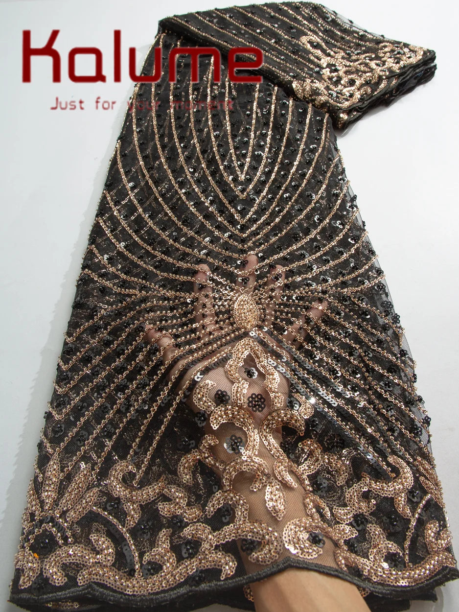 Kalume Lace 2025 African Beaded Tulle Lace Fabric Soft High Quality Mesh Net Lace Fabric with Sequins For Sewing Wedding F4500