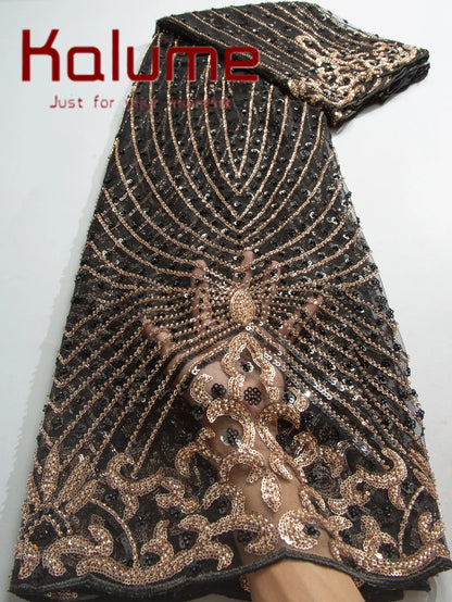 Kalume Lace 2025 African Beaded Tulle Lace Fabric Soft High Quality Mesh Net Lace Fabric with Sequins For Sewing Wedding F4500