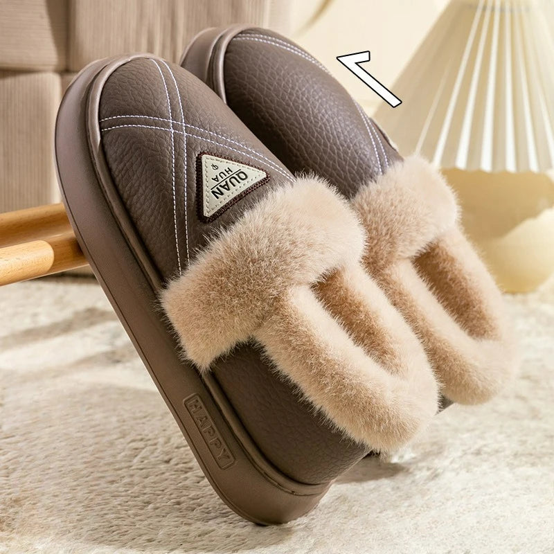 New Fashion Women's Cotton Slippers Men Winter Warm Home Cotton Shoes Waterproof Garden Shoes Indoor Slip on Concise Shoes