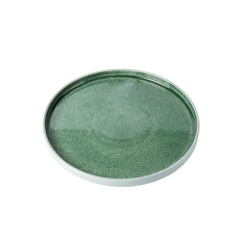 Stackable Dinner Plate Stoneware Microwave Safe Unique Reactive Glaze Hand-Finished Round Design Cabinet Space Saver Elegant